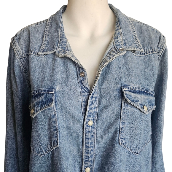 Lucky Brand Denim Shirt Dress XL Boho Western Coastal Cowgirl Festival - Picture 3 of 16